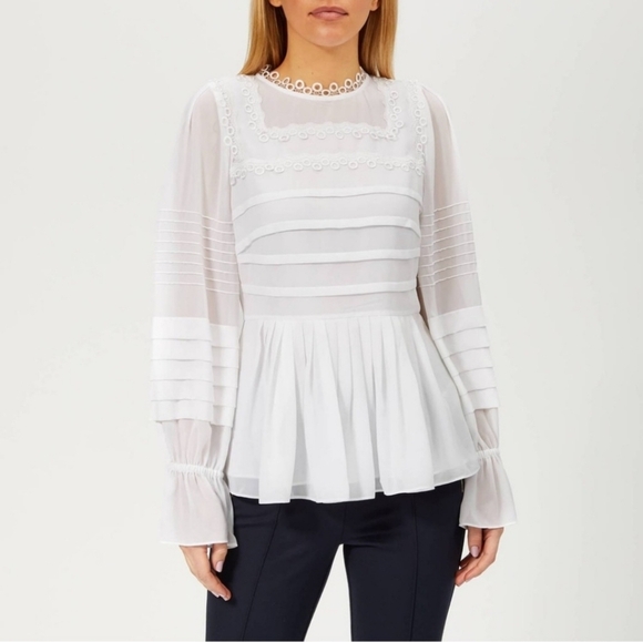 Ted Baker Robbee White Blouse Size 4 - Picture 1 of 14